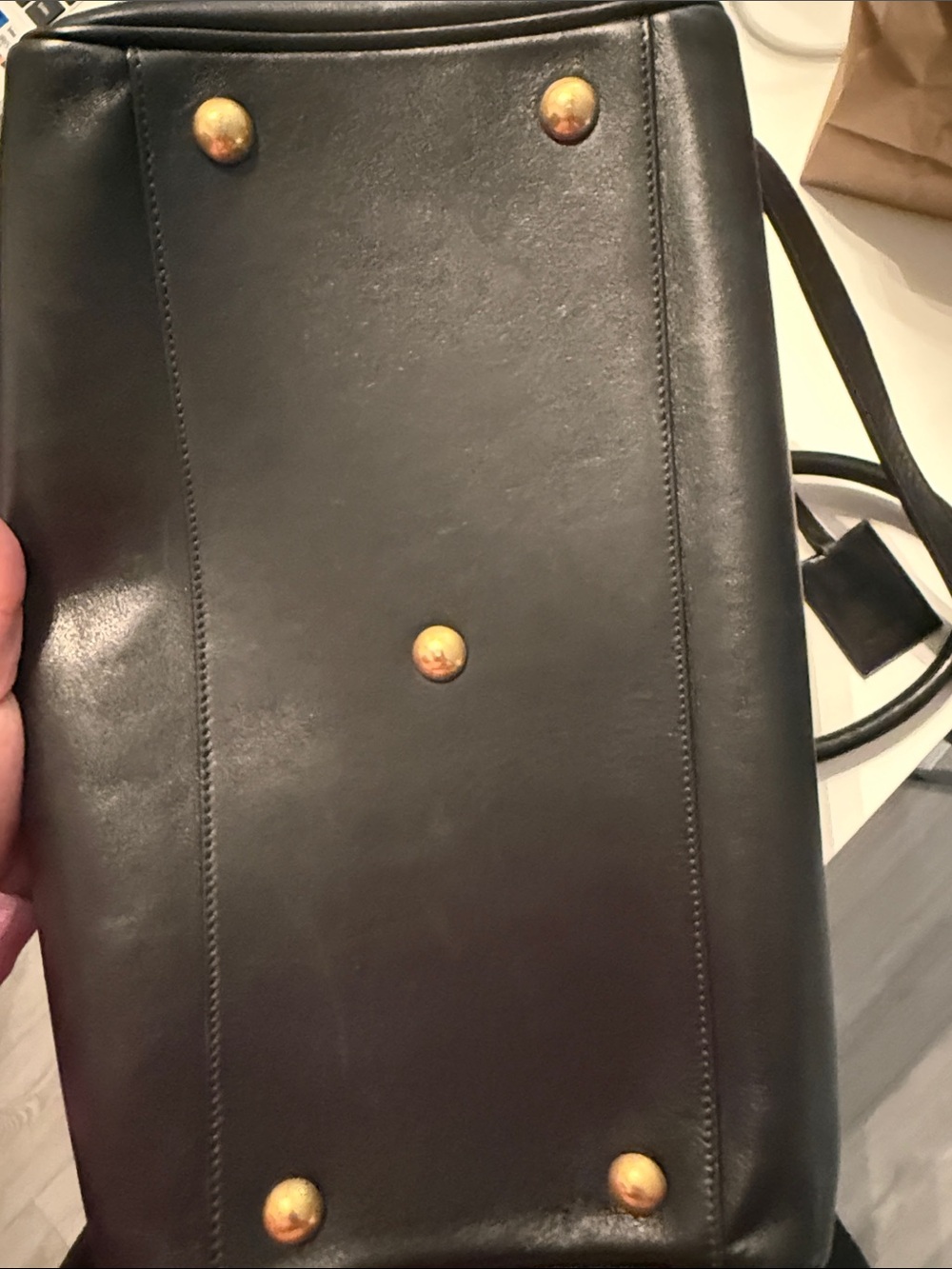 Saint Laurent Black Leather Travel Satchel with Gold Accents - Picture 5 of 5